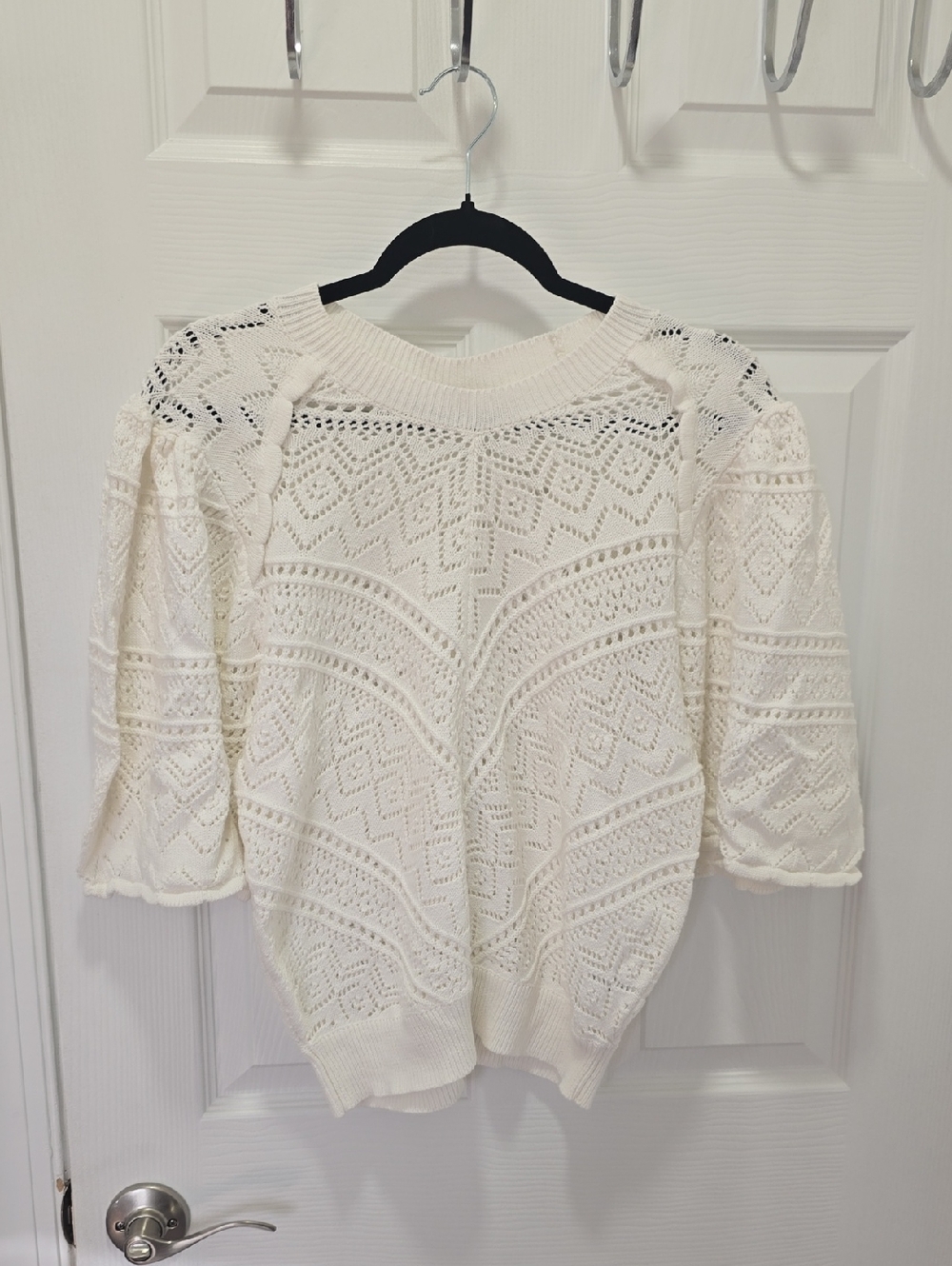 bishop + young Cream Openwork Chevron Knit Sweater